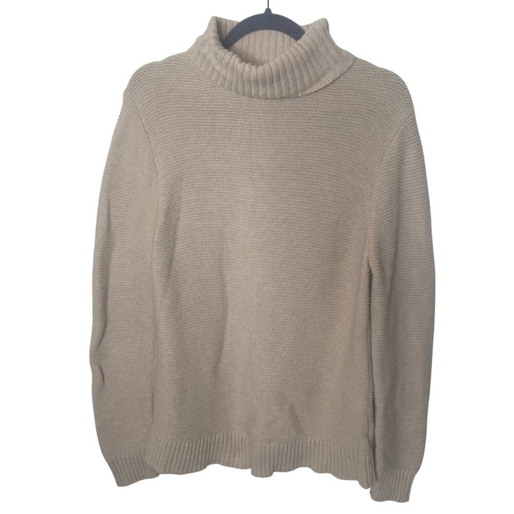 J.Crew Wool Blend Turtleneck Sweater Womens L Beige Tan Knit Granola‎ Fisherman